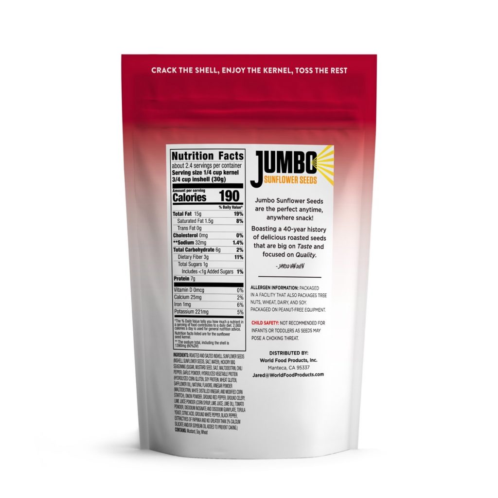 Jumbo Sunflower Seeds Smokin’ BBQ (5 oz) Jumbo Sunflower Seeds